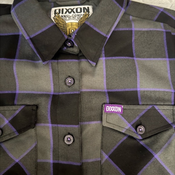 DIXXON Womens Black and Purple Plaid Long Sleeve Shirt - Picture 2 of 3